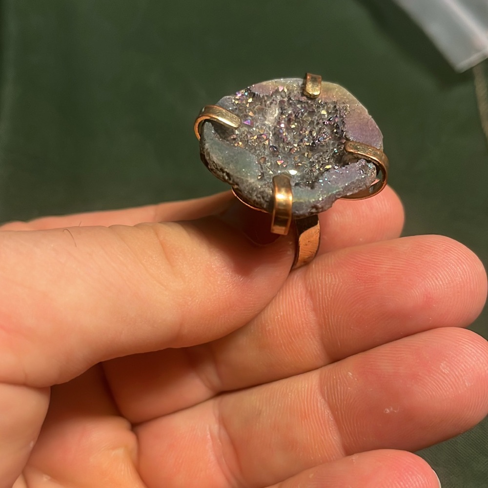 Aurora borealis geode 
Drusy adjustable ring